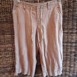 London Jean Chino 100% Linen Cropped Pants Lagenlook Coastal